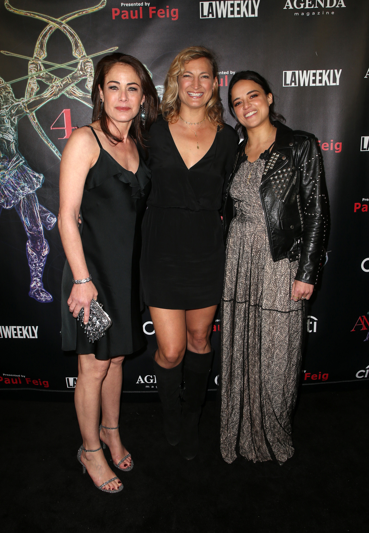 BEVERLY HILLS, CA - APRIL 26: Yancy Butler, Zoe Bell, Michelle Rodriguez, at the 2018 Artemis Awards Gala at the Ahrya Fine Arts Theater in Beverly Hills, California on April 26, 2018. Credit: Faye Sadou/MediaPunch